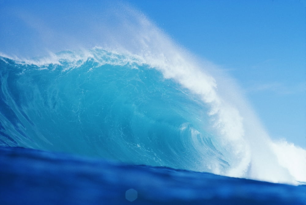 Hawaii Large Curling Blue Wave Breaks Toward Shoreline Canvas Art - Liysa Swart Design Pics (38 x 24)