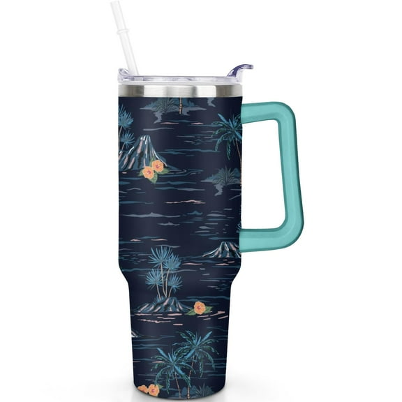 Hawaii Leaf Print 40oz Travel Cup with Handle, Flip Straw Lid Insulated Gift Mug