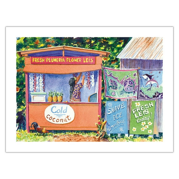 Hawaii Lei Stand - From an Original Watercolor Painting by David Gregory - Bamboo Fine Art 290gsm Paper Print (Unframed) 18x24in