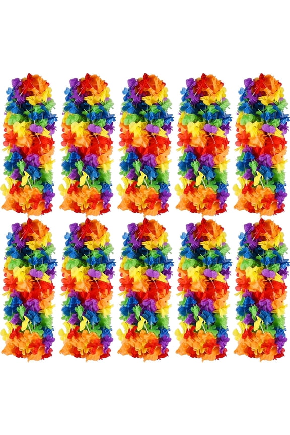 Hawaii Leis Colorful Flower Garland Hawaiian Luau Party Neck Loop, Rainbow Luau Leis Necklaces for Hula Leis Dance LGBT Pride Party Favors (, Rainbow)