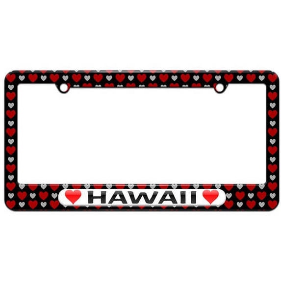 Hawaii Love with Hearts License Plate Tag Frame, Multiple Colors