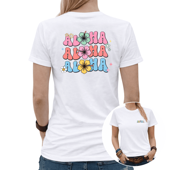 Hawaii Lover Gift Retro Aloha Flower Graphic Tees Womans Casual Tshirt Tops Black/White S-5XL