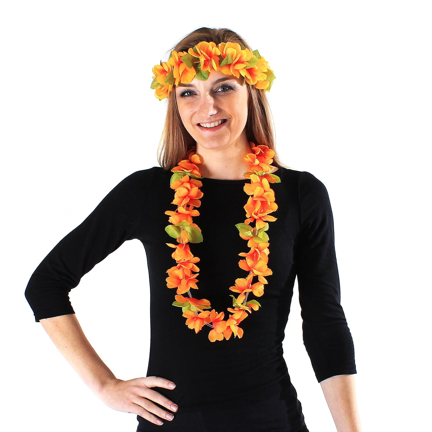 Hawaii Luau Party Artificial Fabric Princess Lei and Head Band Haku Set