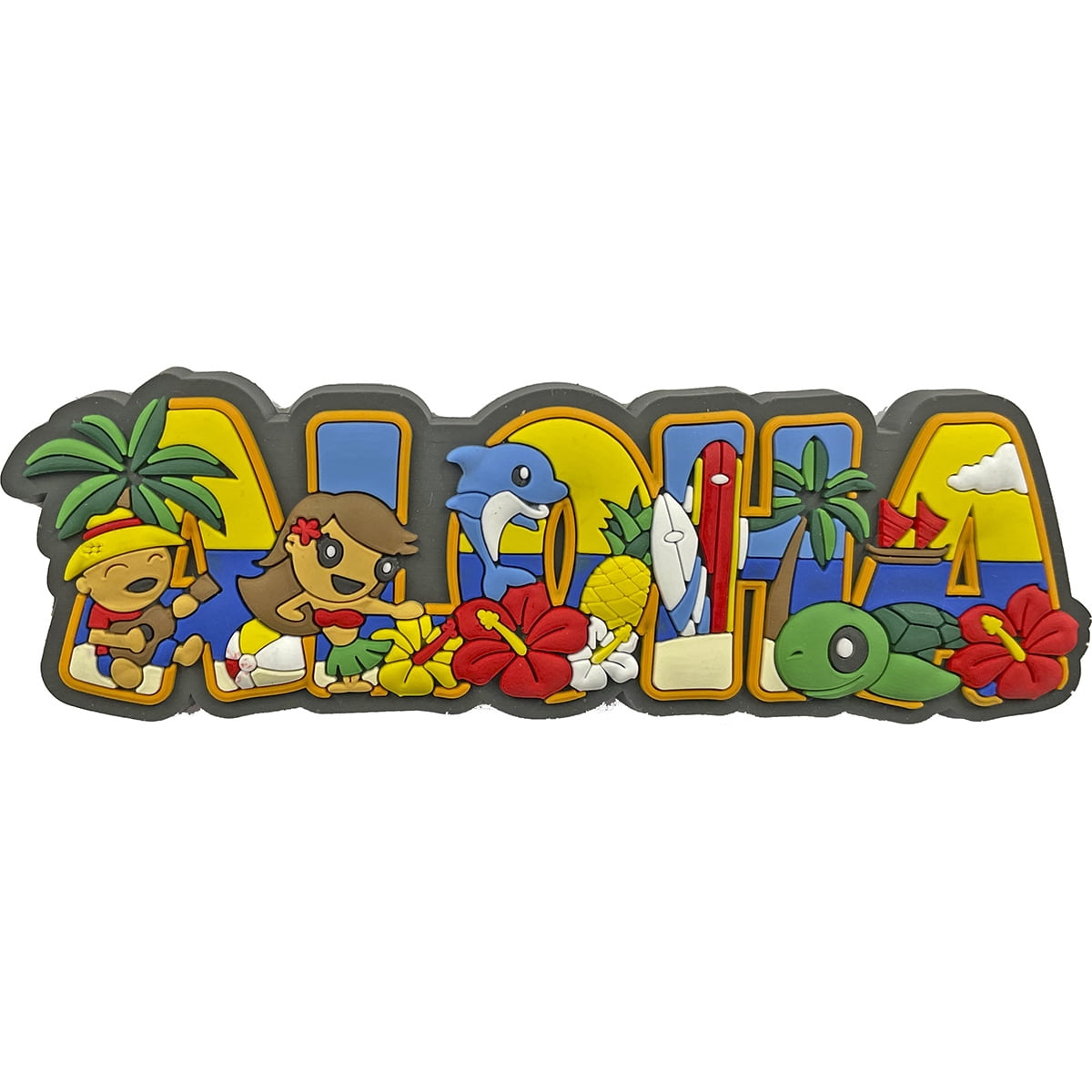 Hawaii Magnet Rubber Aloha Block 4"W x 1"H x D