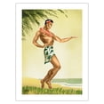 thumbnail image 1 of Hawaii Male Hula Dancer - Vintage Hawaiian Airbrush Art by Gill c.1940s - Fine Art Matte Paper Print (Unframed) 24x32in, 1 of 4