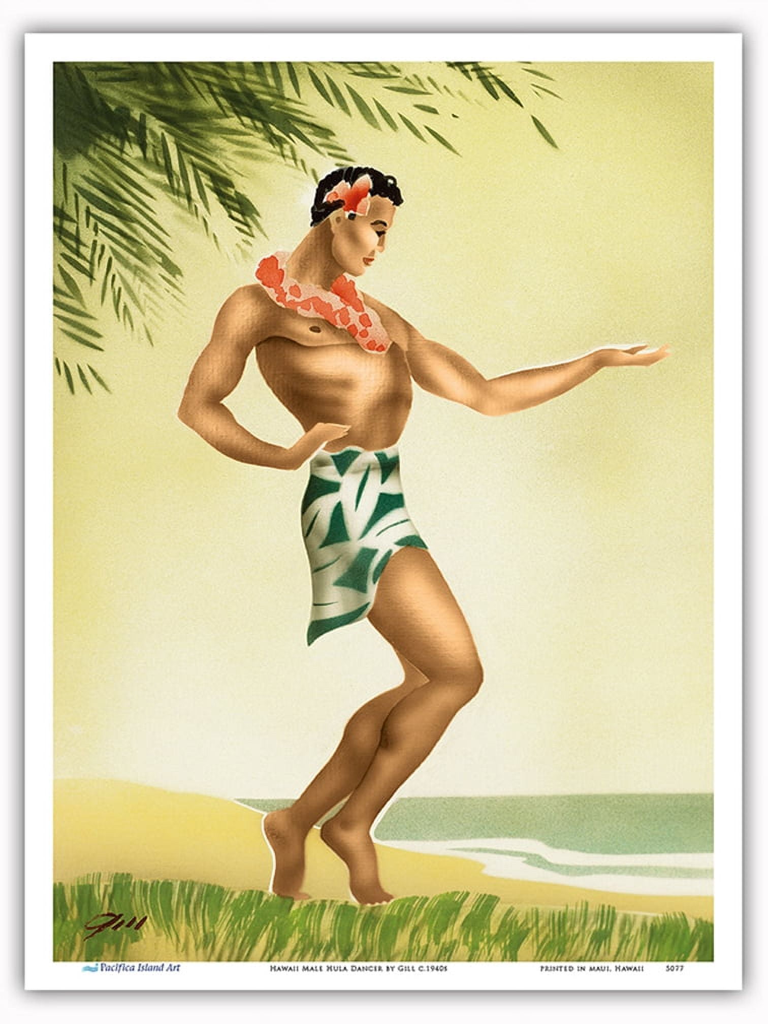 Hawaii Male Hula Dancer - Vintage Hawaiian Airbrush Art by