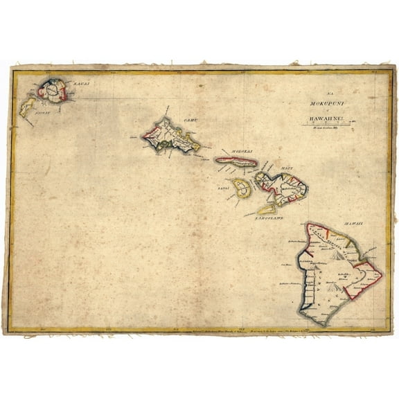Hawaii. Map Of The Hawaiian Islands History (24 x 18)