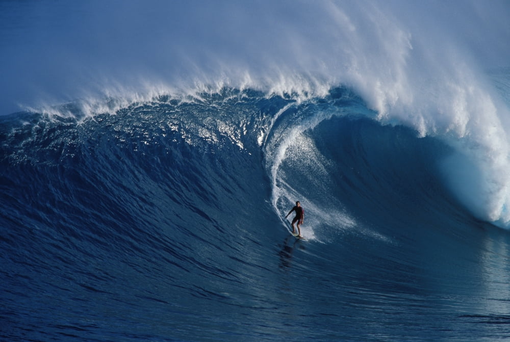 Hawaii Maui Buzzy Kerbox Surf Curling Wave At Jaws Aka Peahi Curling Wave Canvas Art - Ron Dahlquist Design Pics (17 x 11)