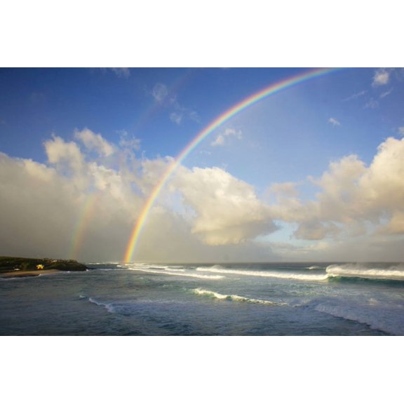 Hawaii Maui Double rainbow offshore of Hookipa Beach Canvas Art - Ron Dahlquist Design Pics (34 x 22)