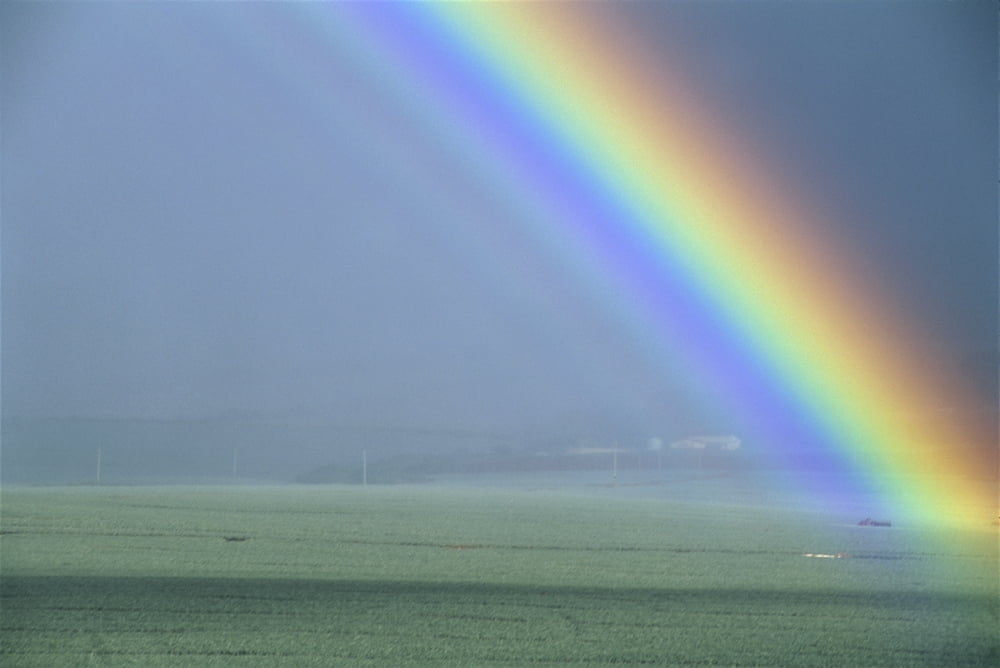 Hawaii Maui Faint Portion Of Rainbow Over Fields Misty Sky Canvas Art - Bill Schildge Design Pics (19 x 12)