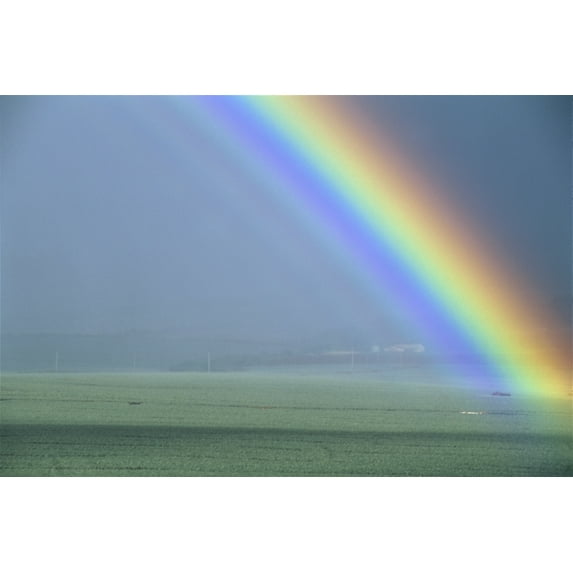Hawaii, Maui, Faint Portion Of Rainbow Over Fields, Misty Sky Poster Print (38 x 24)