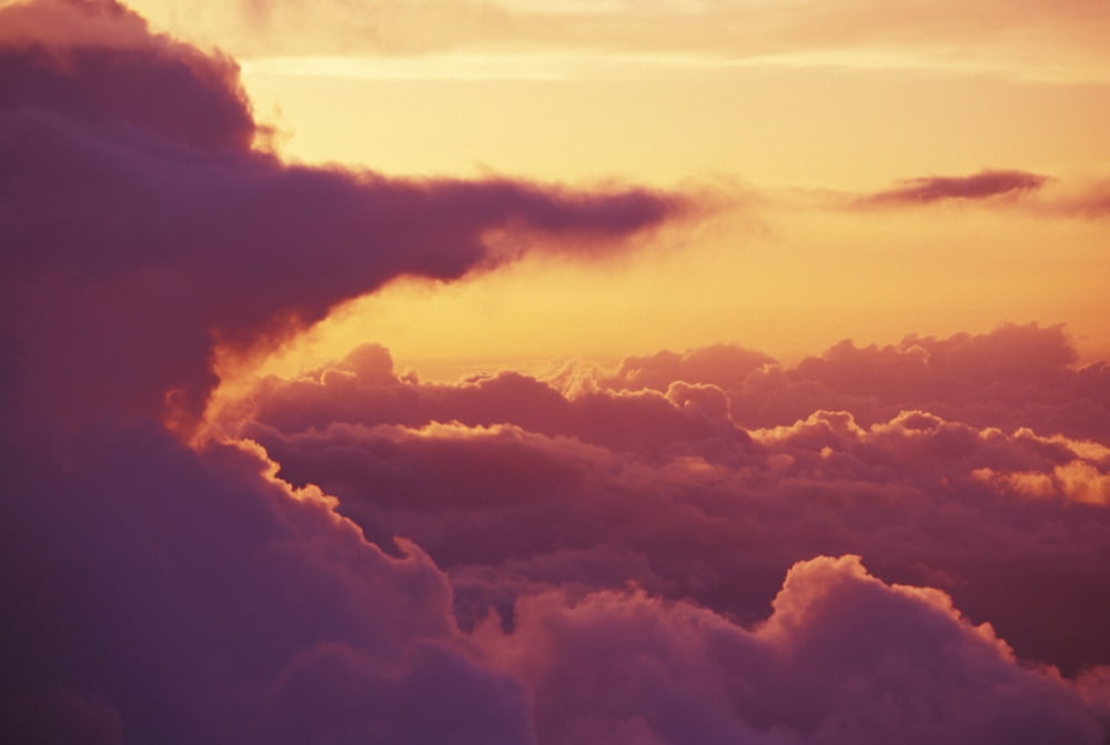 Hawaii Maui Haleakala Light Orange Sky With Pink Afternoon Cloud Formations Canvas Art - Ron Dahlquist Design Pics (34 x 22)