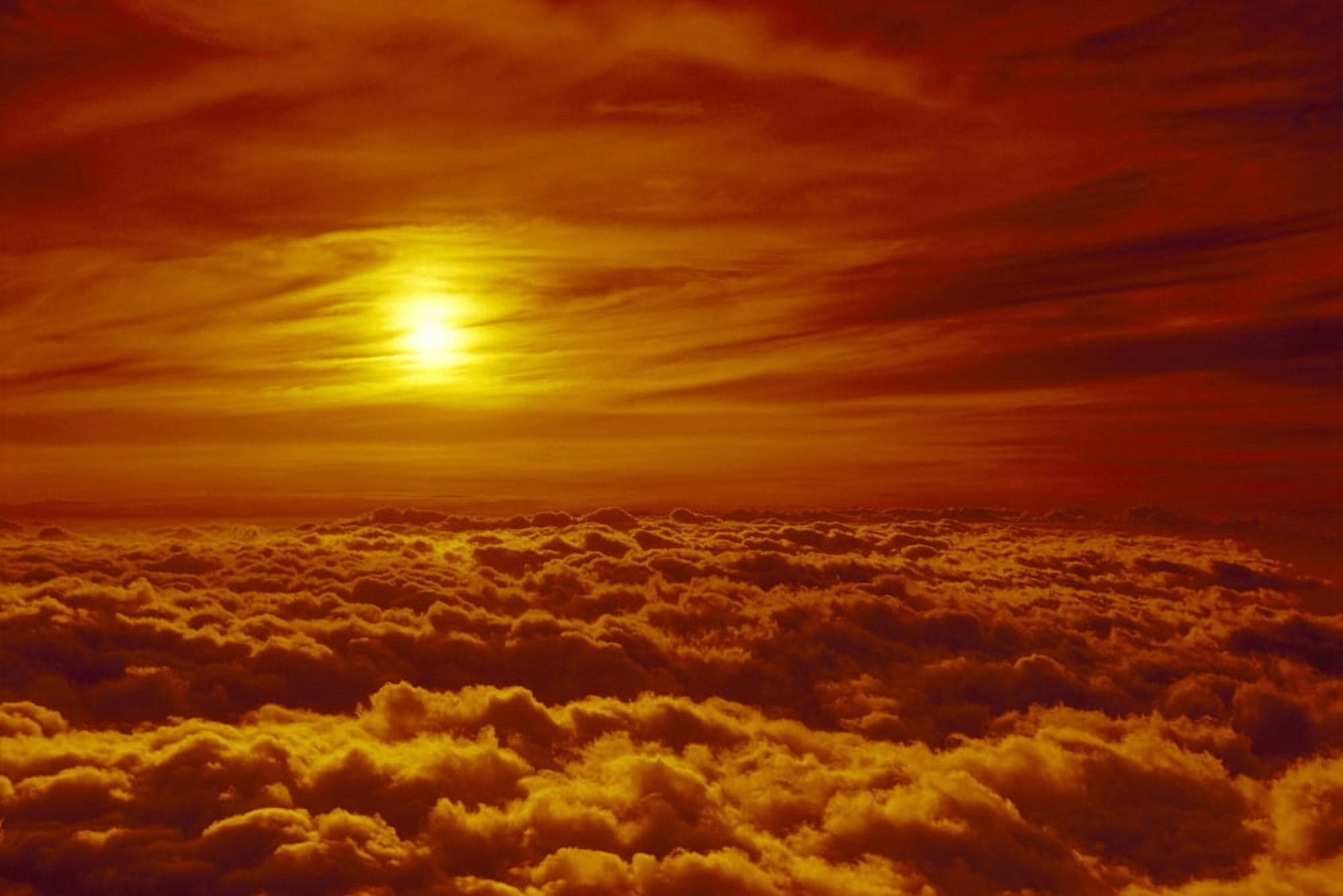 Hawaii Maui Haleakala National Park Sunset Orange Wispy Clouds Surround Sun Puffy Layer Thick Clouds Canvas Art - Ron Dahlquist Design Pics (38 x 24)