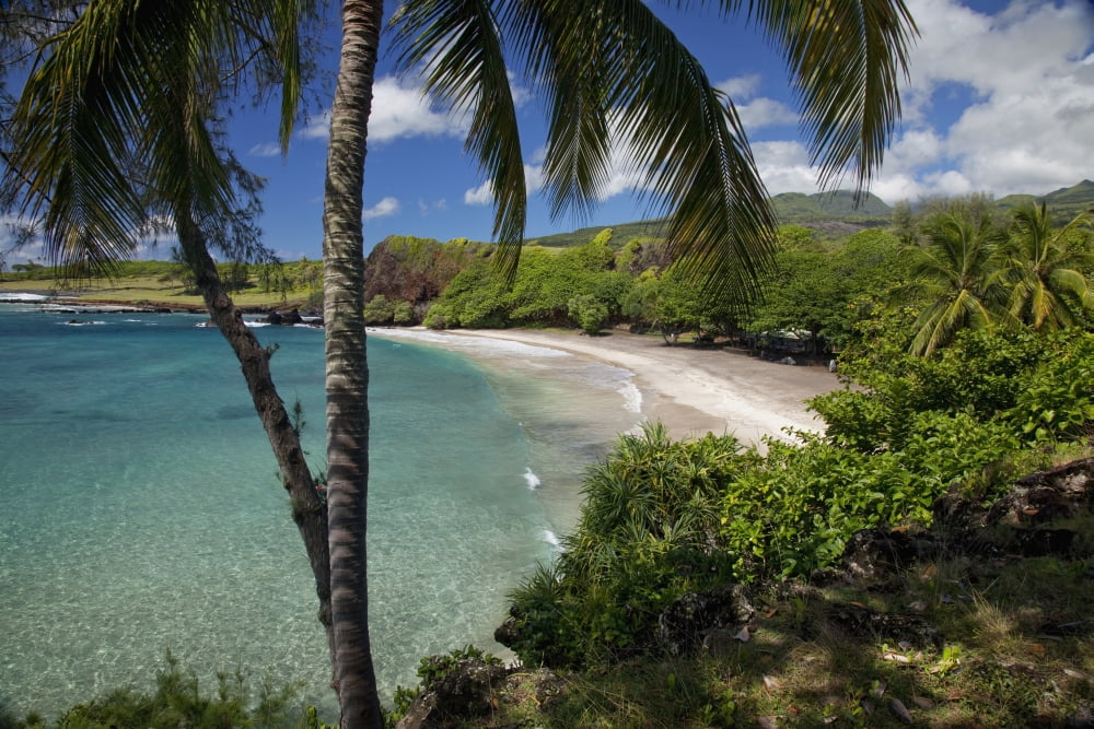 Hawaii Maui Hana A sunny view of Hamoa Beach with clear ocean on a calm day Canvas Art - Jenna Szerlag Design Pics (38 x 24)