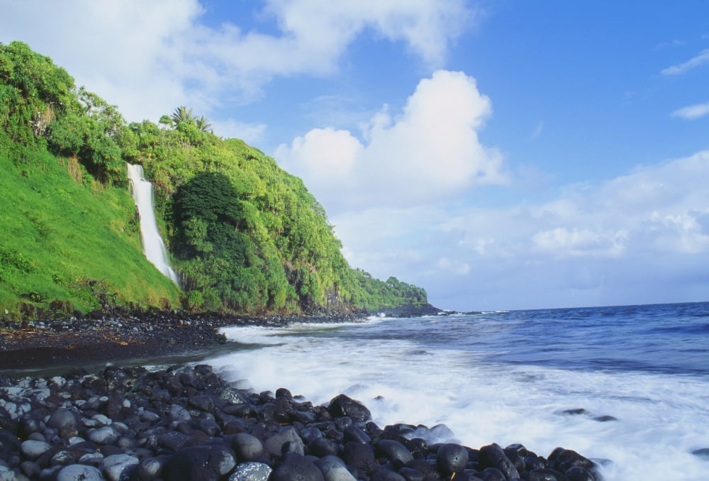Hawaii Maui Hana Pokupupu Point And Waikani Falls Going Into Ocean Canvas Art - Peter French Design Pics (36 x 24)