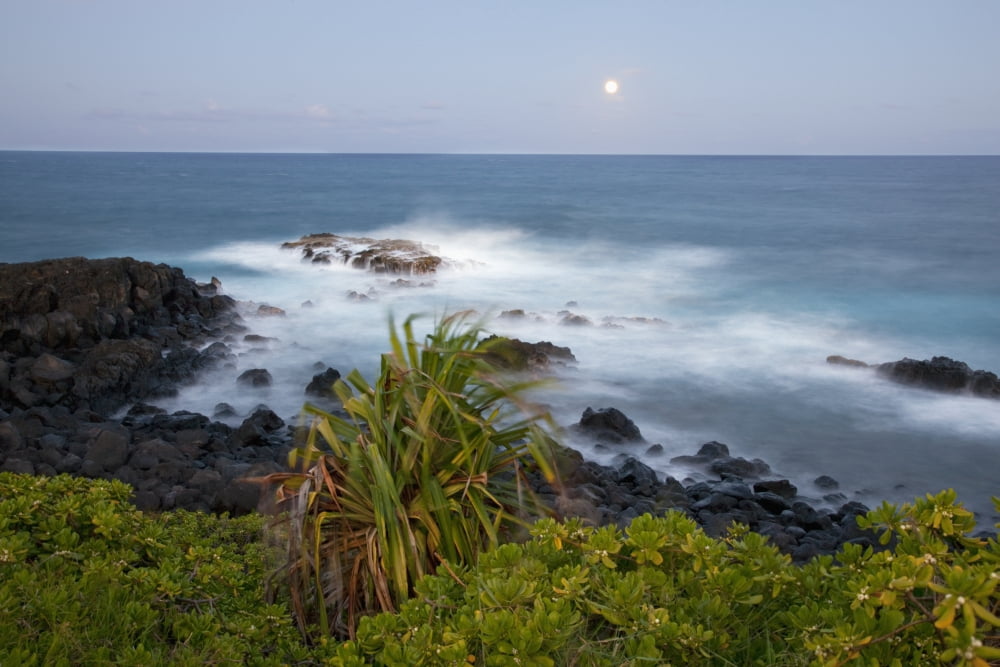 Hawaii Maui Hana The moon rising over soft ocean Canvas Art - Jenna Szerlag Design Pics (38 x 24)