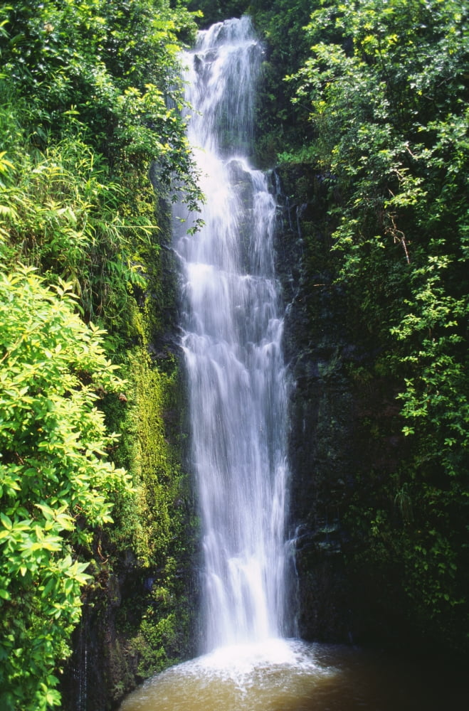 Hawaii Maui Hana Wailua Falls Valley Waterfall Surrounded By Lush Greenery Canvas Art - Peter French Design Pics (12 x 19)