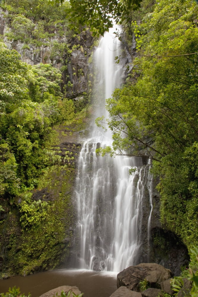 Hawaii Maui Hana Wailua Falls and lush foliage Canvas Art - Jenna Szerlag Design Pics (12 x 19)