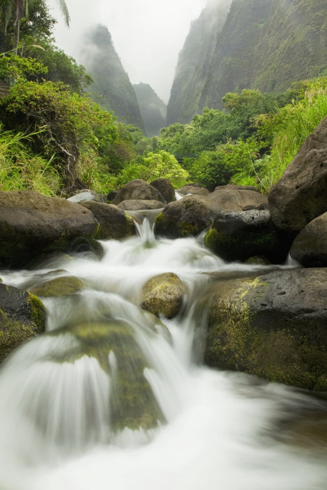 Hawaii Maui Iao River Valley waterfall Canvas Art - Jenna Szerlag Design Pics (12 x 19)