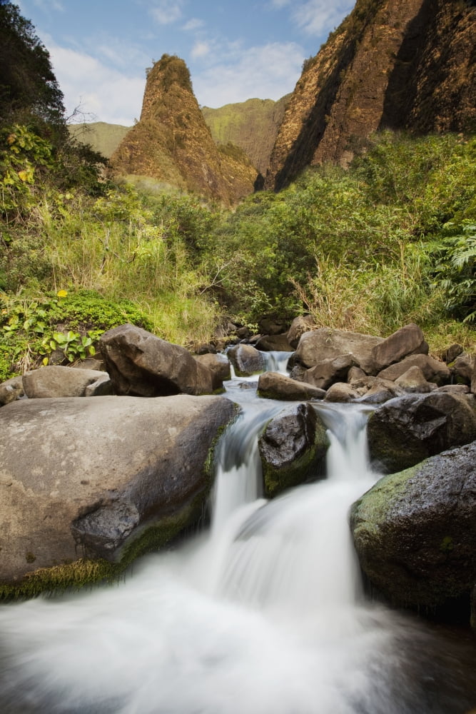 Hawaii Maui Iao River Valley waterfall Canvas Art - Jenna Szerlag Design Pics (12 x 19)