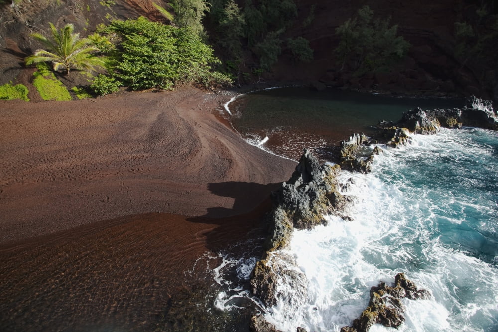 Hawaii Maui Kaihalulu red sand beach in Hana Canvas Art - Jenna Szerlag Design Pics (19 x 12)