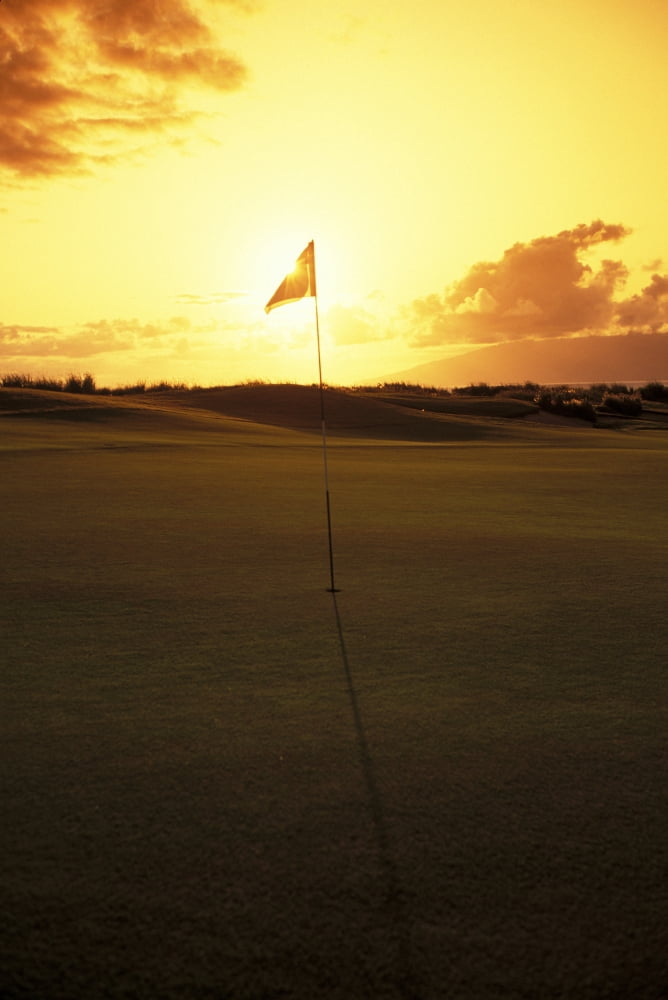 Hawaii Maui Kapalua Golf Club Plantation Course 4Th Hole Flag At Sunset Canvas Art - Carl Shaneff Design Pics (11 x 17)