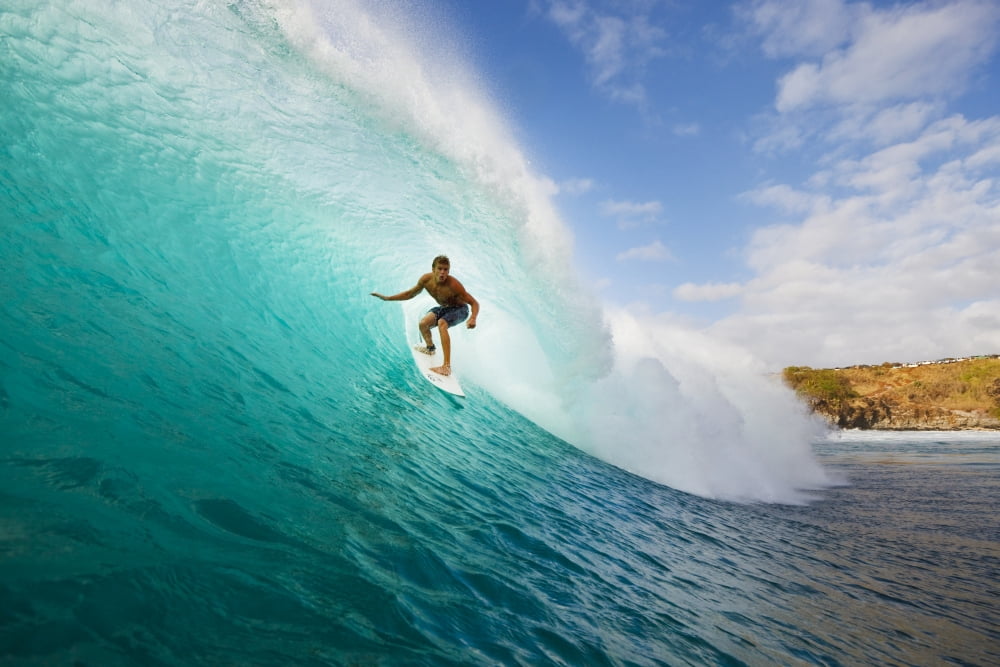 Hawaii Maui Kapalua Surfer Tides Perfect Wave At Honolua Bay View From Water Level Into The Barrel Canvas Art - MakenaStockMedia Design Pics (17 x 11)
