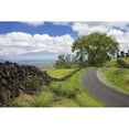 thumbnail image 1 of Hawaii Maui Kula A stone wall lines a country road with views of Maui in the background. Poster Print, 1 of 3
