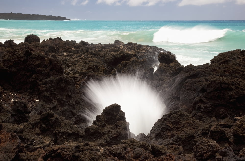 Hawaii Maui La Perouse Bay A burst of water through a blowhole in some lava rocks Canvas Art - Jenna Szerlag Design Pics (38 x 24)