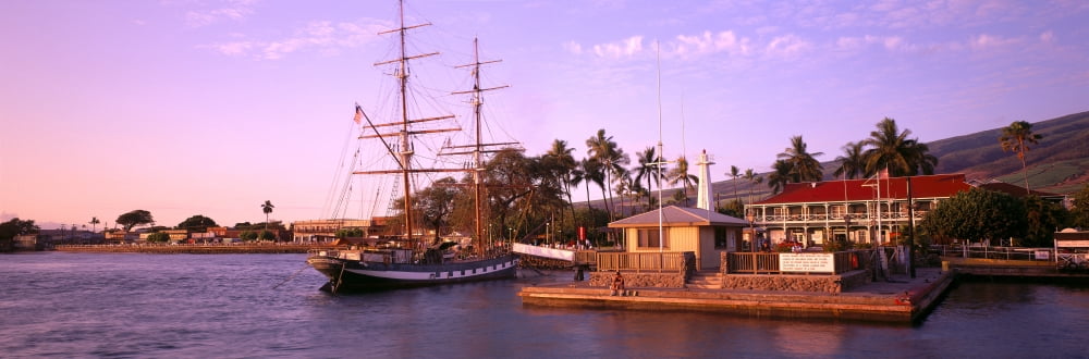 Hawaii Maui Lahaina Harbor With Brig Carthaginian Pink Sunset Panoramic A47A Canvas Art - Carl Shaneff Design Pics (36 x 12)