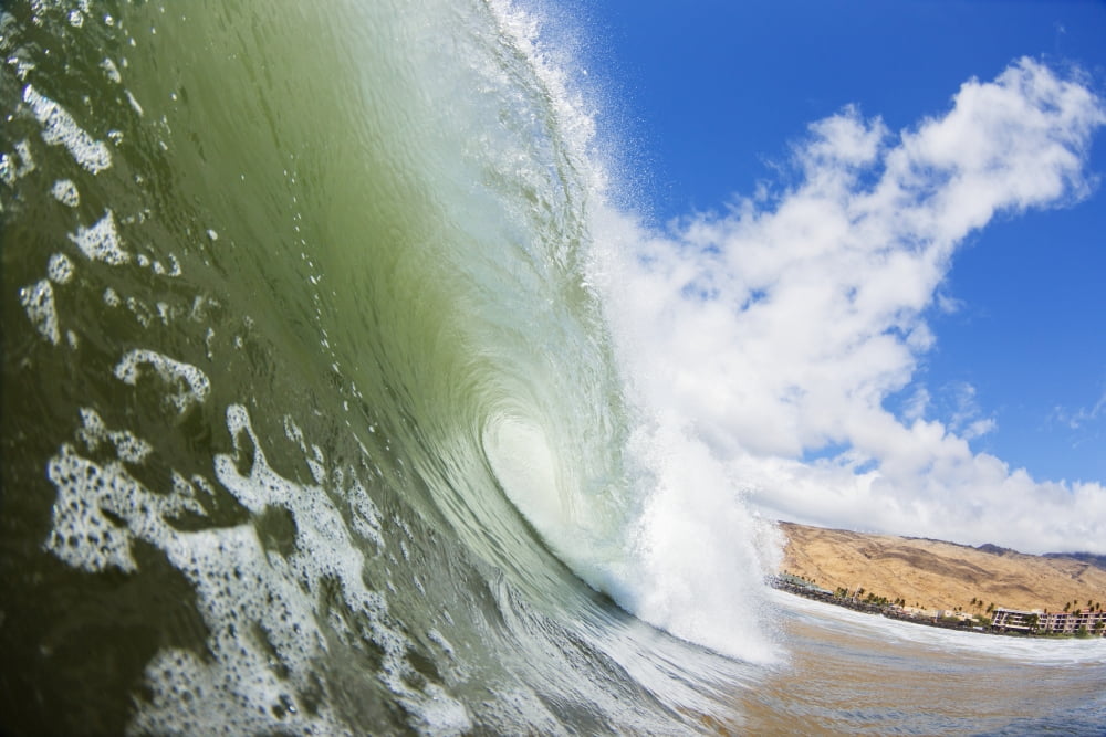 Hawaii Maui Maalaea Wave breaking at legendary surf spot Freight Trains Canvas Art - MakenaStockMedia Design Pics (38 x 24)