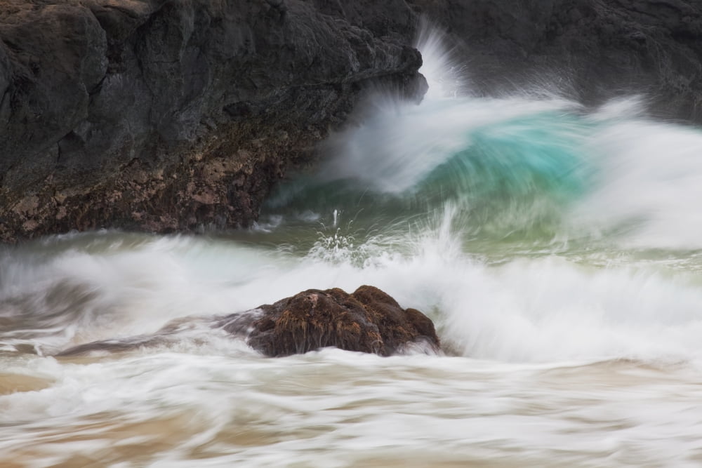 Hawaii Maui Makena An ocean wave crashes among a lava coast Canvas Art - Jenna Szerlag Design Pics (19 x 12)