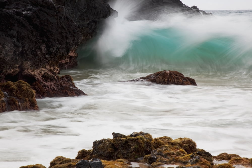 Hawaii Maui Makena An ocean wave crashes among a lava coast Canvas Art - Jenna Szerlag Design Pics (19 x 12)