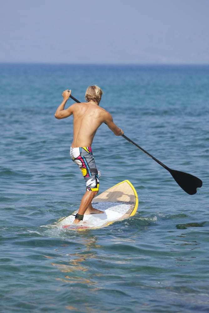 Hawaii Maui Makena Athletic Stand Up Paddle Surfer In Ocean Canvas Art - MakenaStockMedia Design Pics (12 x 18)