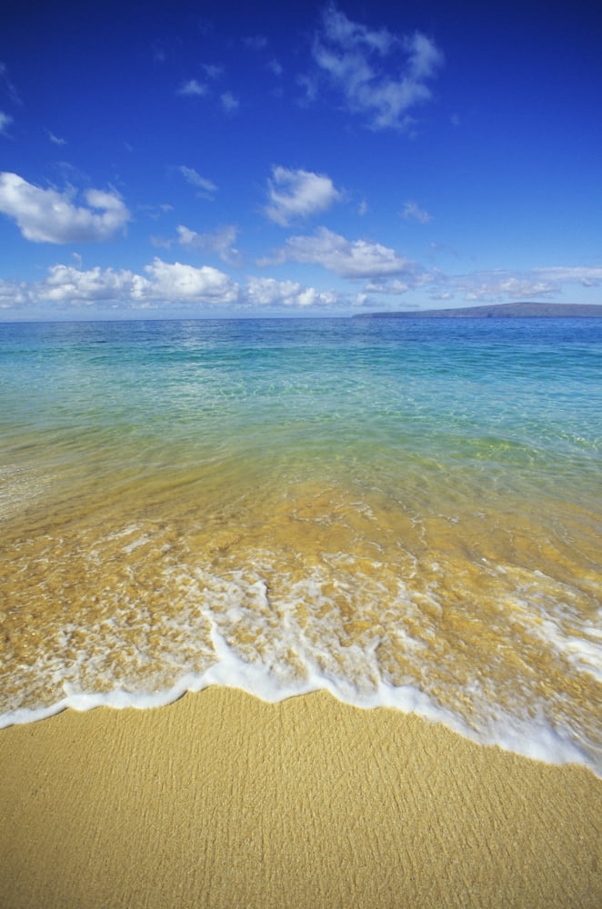 Hawaii Maui Makena Beach Closeup Of Textured Foamy Shoreline Calm Turquoise Ocean Canvas Art - Carl Shaneff Design Pics (11 x 17)