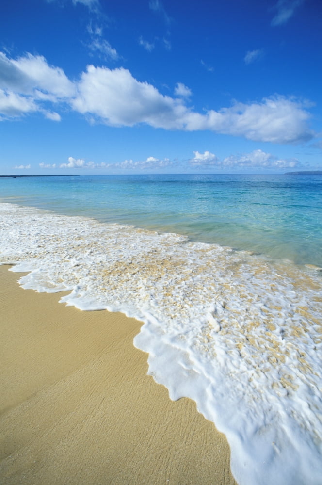 Hawaii Maui Makena Beach Closeup Of Textured Foamy Shoreline Calm Turquoise Ocean Canvas Art - Carl Shaneff Design Pics (22 x 34)