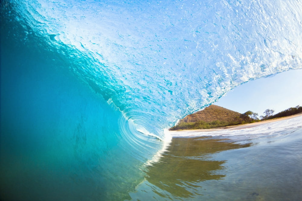 Hawaii Maui Makena Beautiful blue wave breaking at the beach Canvas Art - MakenaStockMedia Design Pics (19 x 12)