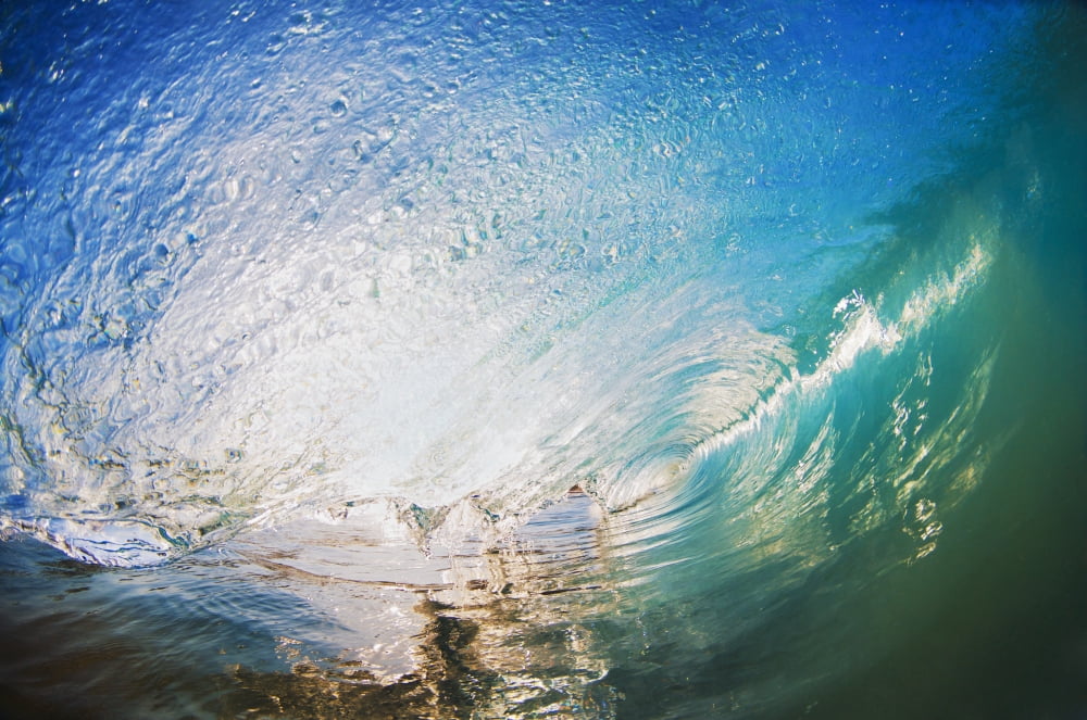 Hawaii Maui Makena Beautiful blue wave breaking at the beach Canvas Art - MakenaStockMedia Design Pics (19 x 12)