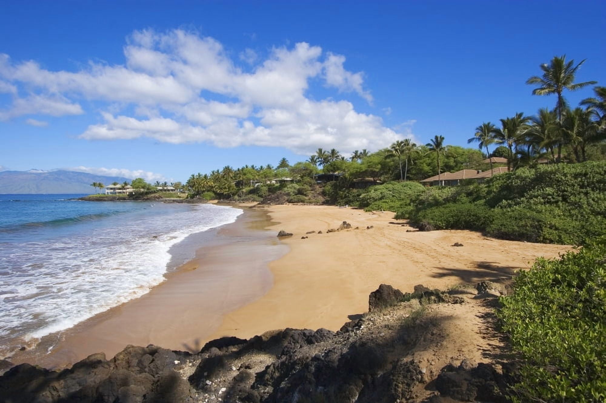 Hawaii Maui Makena Changs Beach Blue Sky Clouds Empty Beach Canvas Art - Ron Dahlquist Design Pics (17 x 11)