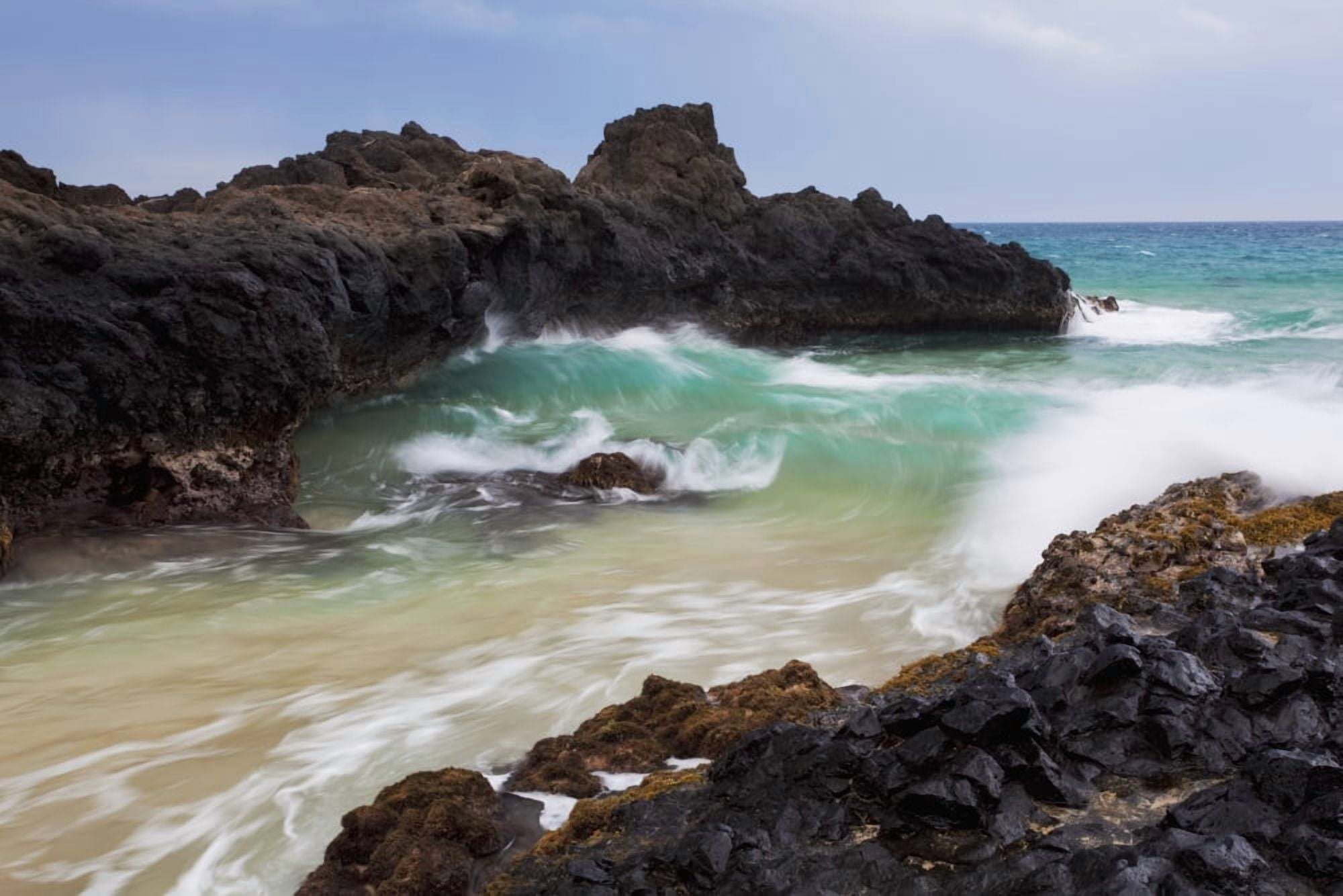Hawaii Maui Makena Ocean wave on rocky coastline Canvas Art - Jenna Szerlag Design Pics (38 x 24)
