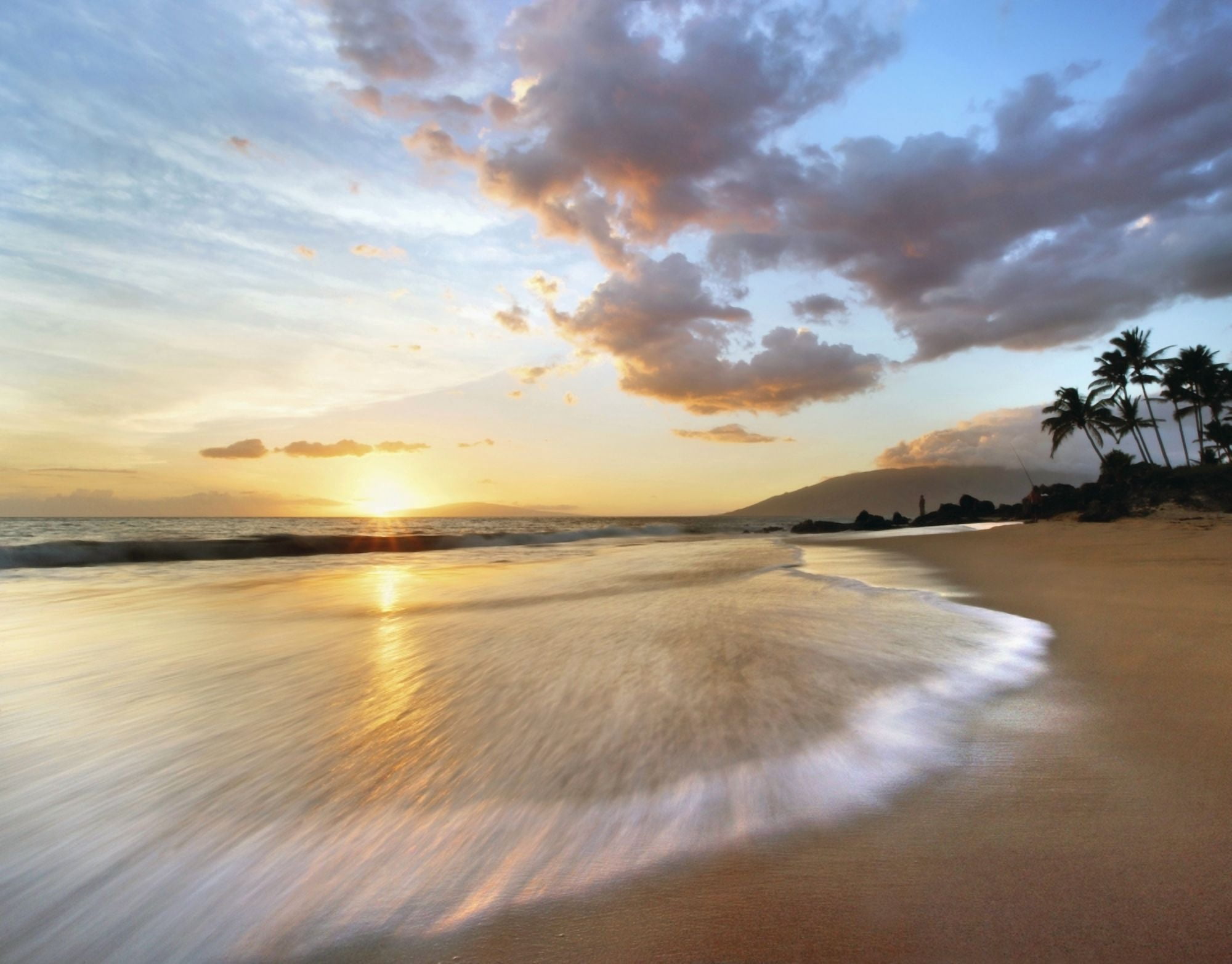 Hawaii Maui Makena Secret Beach At Sunset Canvas Art - M Swiet Productions Design Pics (34 x 26)