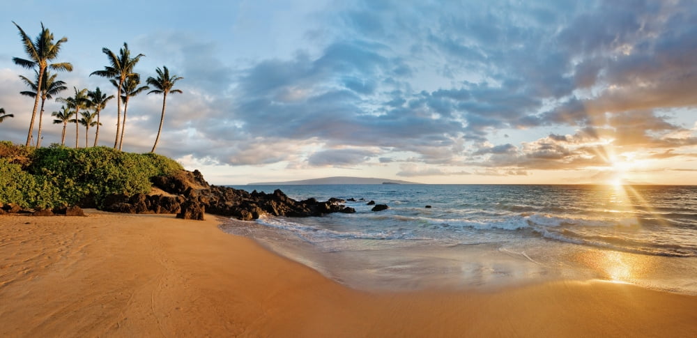 Hawaii Maui Makena Secret Beach At Sunset Canvas Art - M Swiet Productions Design Pics (44 x 21)