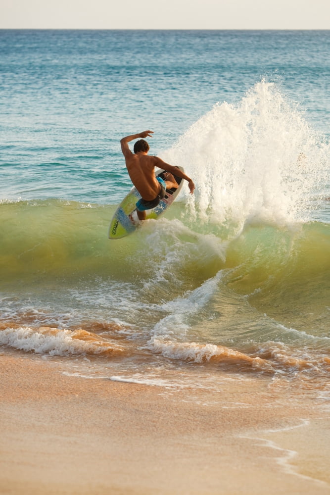 Hawaii Maui Makena Skimboarder Carves Big Turn On Wave Canvas Art - MakenaStockMedia Design Pics (22 x 34)