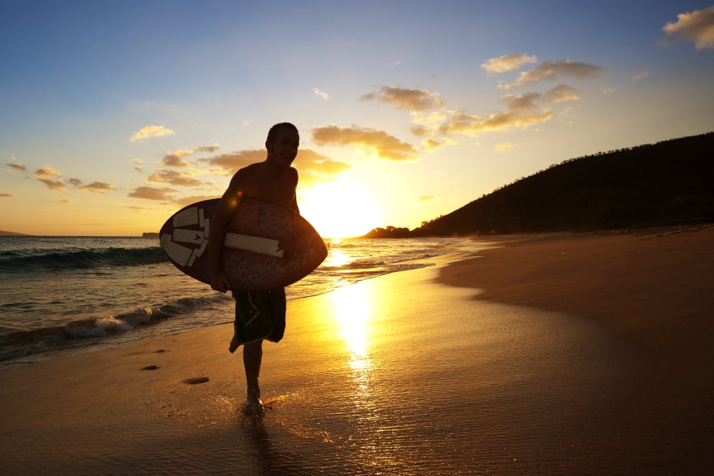 Hawaii Maui Makena Skimboarder Running Up The Beach Canvas Art - MakenaStockMedia Design Pics (17 x 11)