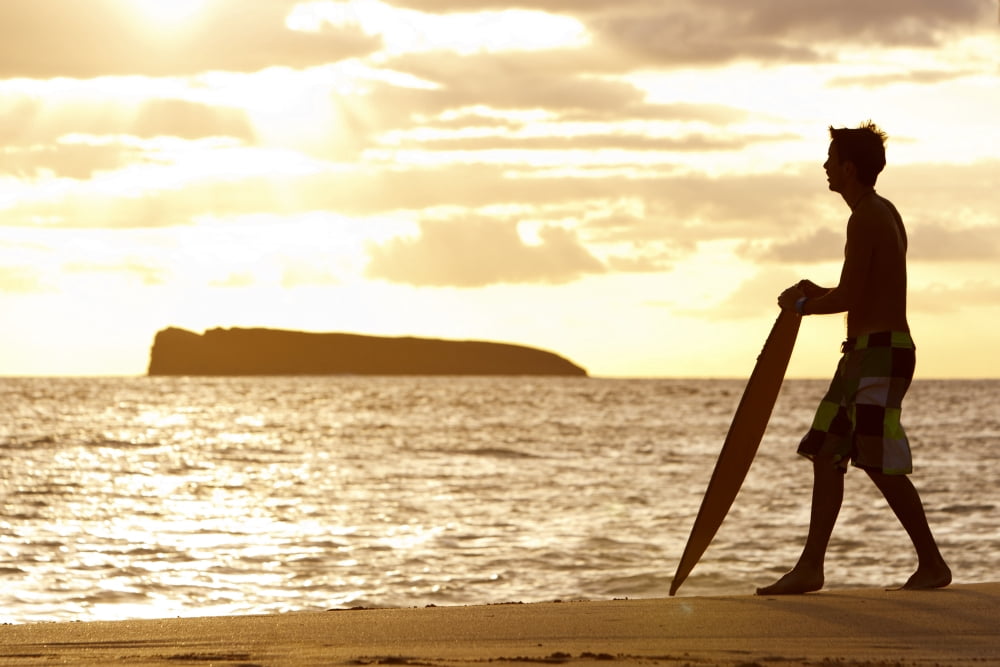 Hawaii Maui Makena Skimboarder Silhouette At Sunset Canvas Art - MakenaStockMedia Design Pics (34 x 22)