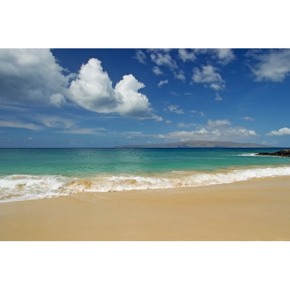 Hawaii Maui Makena State Park Oneloa (Big Beach) West Maui Mountains In Distance Canvas Art - Ron Dahlquist Design Pics (18 x 12)