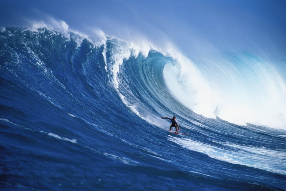 Hawaii Maui Peahi Buzzy Kerbox Surfing Big Wave Curling And Crashing Behind Canvas Art - Erik Aeder Design Pics (17 x 11)
