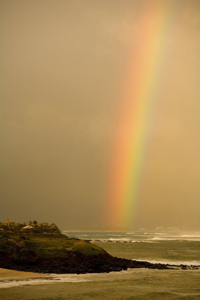 Hawaii Maui Rainbow over Mauis north coast Canvas Art - Ron Dahlquist Design Pics (22 x 34)