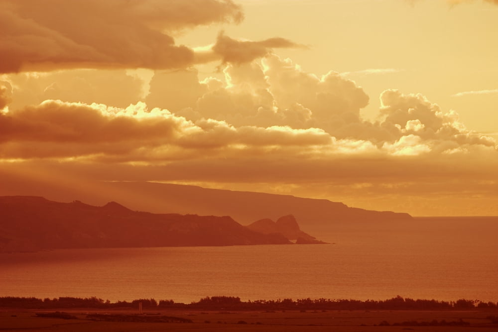 Hawaii Maui Sunset Looking Toward Kahakuloa Pine Trees In Foreground Canvas Art - Ron Dahlquist Design Pics (36 x 24)