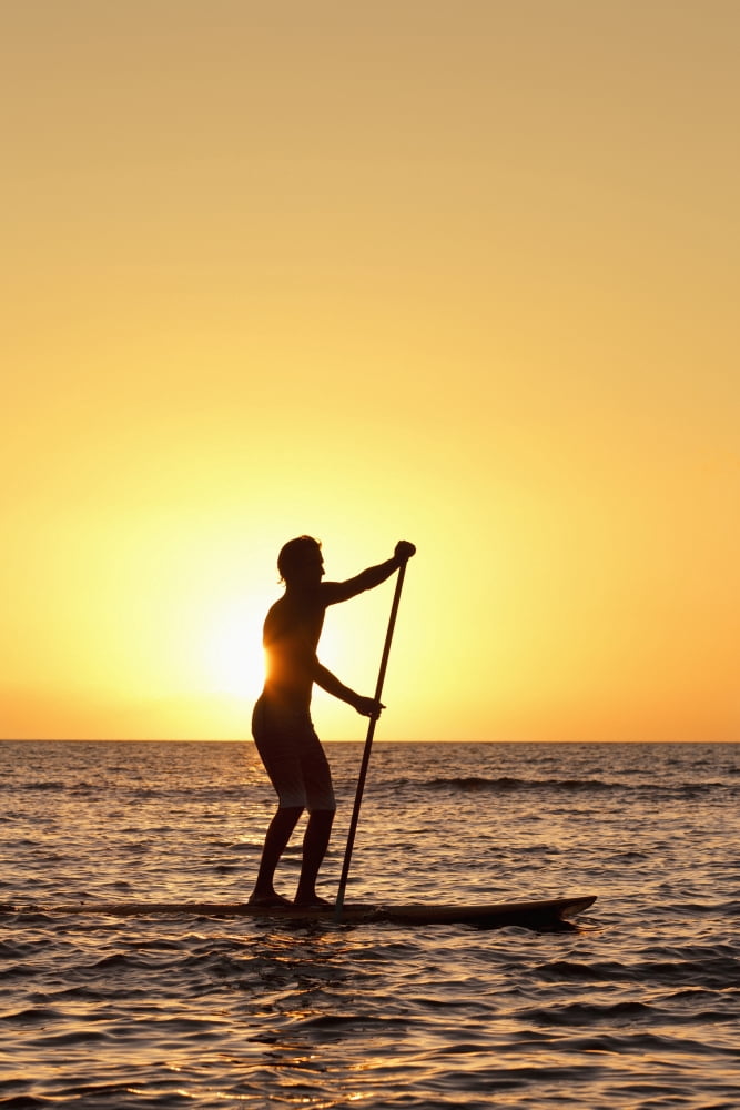 Hawaii Maui Wailea Stand Up Paddling at Sunset Canvas Art - MakenaStockMedia Design Pics (12 x 19)